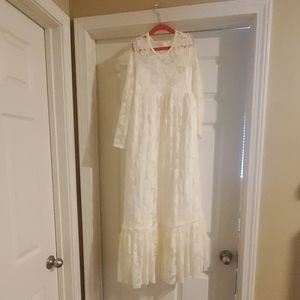 Cream Lace Long Sleeve Dress